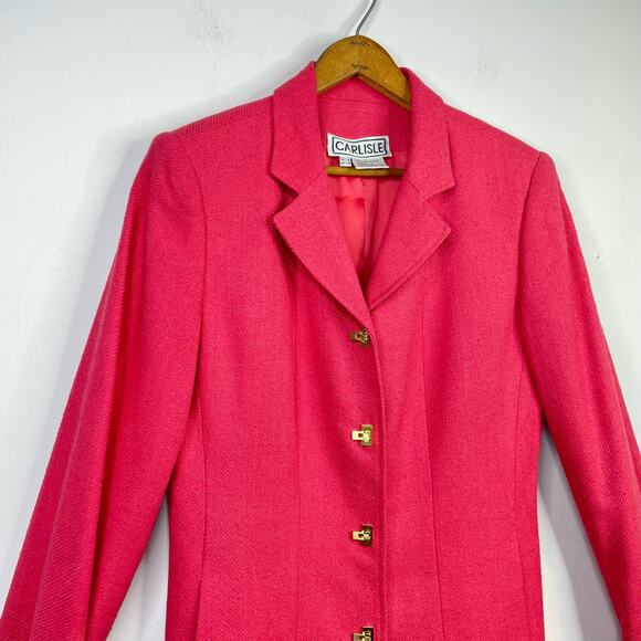 Vintage Carlisle Textured Silk Classic Blazer Jacket Melon Pink Womens US 4 - Picture 3 of 13